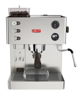 Cafetera LELIT Kate de acero cepillado, con tolva de café arriba